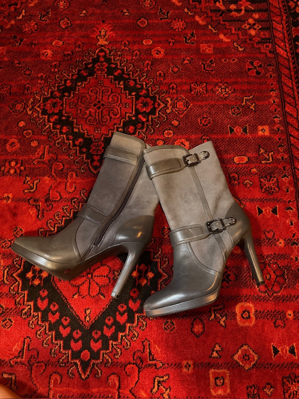 Women's Antonio melani Gray High-Heel Ankle Boots with Buckle Detail